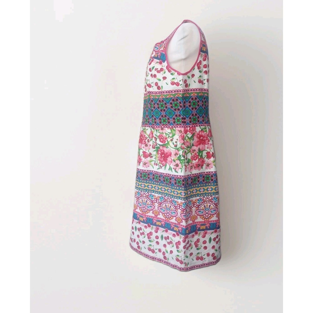 North style Summer Cherry Floral Sleeveless Shift Dress Womens Size 10 Pink Trim - Picture 3 of 10